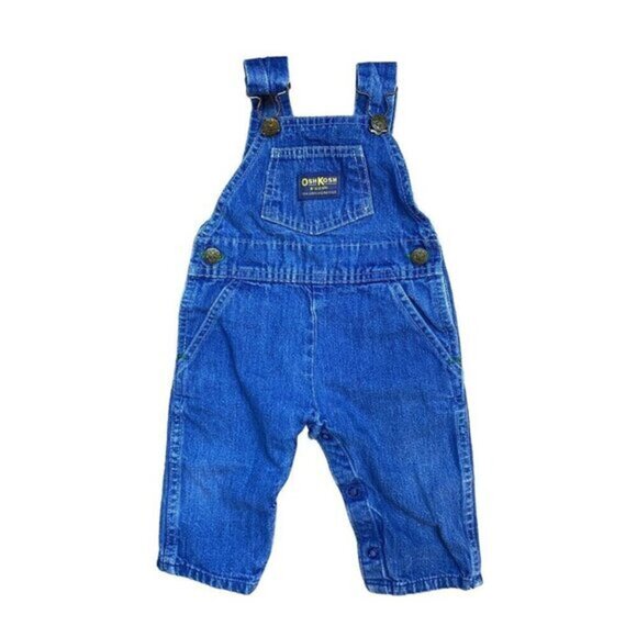 Vintage 90s Osh Kosh B' Gosh Blue Denim Vestbak Overalls USA‎ Size 9 Months - Picture 1 of 5